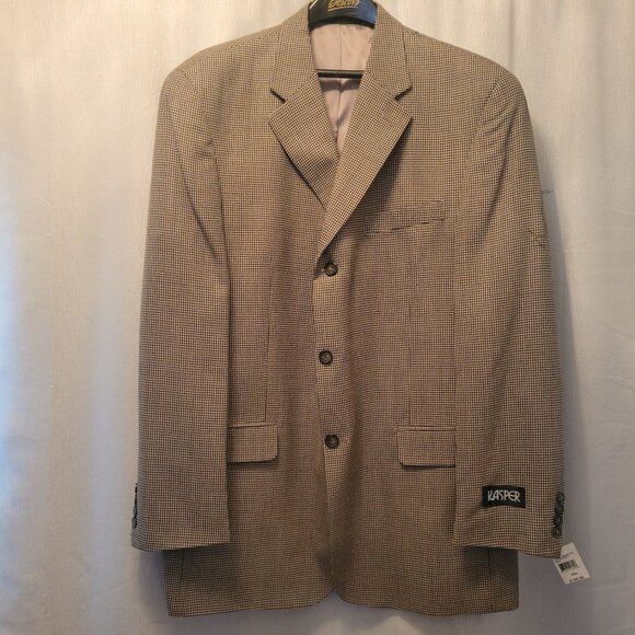Kasper Mens Houndstooth Blazer Jacket 44L Silk Wool NWT - Picture 1 of 11